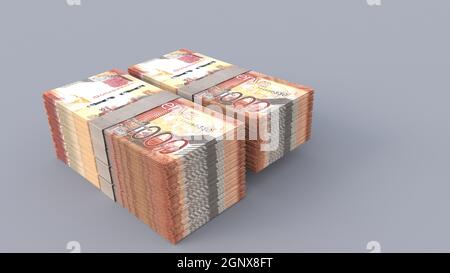 3d-Rendering von 1000 kenianischen Shillings-Bündeln auf einfachem Hintergrund Stockfoto