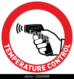 Einfache Flache Abbildung Zeigt Das Schild Zur Überprüfung Der Körpertemperatur Während Des Covid-19-Ausbruchs. Silhouette der Hand Stock Vektor