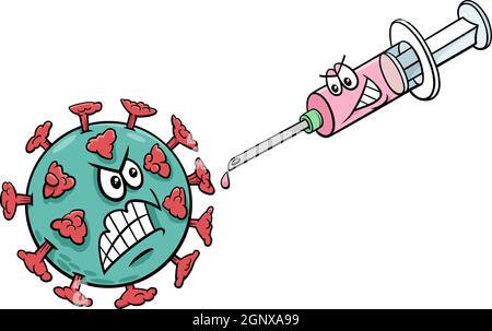 Coronavirus und Impfstoff in Spritze Cartoon Illustration Stock Vektor