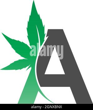 Buchstabe Ein Logo-Symbol mit Cannabisblatt-Designvektor Stock Vektor