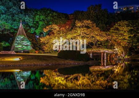 Daimyo Garten von Rikugien (Herbstfarben). Aufnahmeort: Metropolregion Tokio Stockfoto