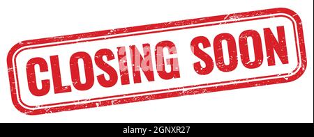 BALD WIRD der Text auf dem roten grungigen rechteckigen Stempel geschlossen. Stockfoto