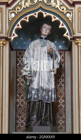 St. Aloysius Statue auf Altar der Madonna von Lourdes in der Kirche des hl. Matthäus in Stitar, Kroatien Stockfoto