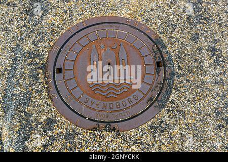 Schachtabdeckung in Svendborg, Dänemark Stockfoto