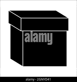 Kartonschachtel Silhouette Symbol. Geschlossenes schwarzes Verpackungssymbol. Vektor-Cartoon-Design auf weißem Hintergrund isoliert. Stock Vektor