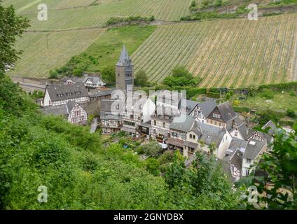 arialansicht des Malerwinkels von Bacharach, einer Stadt im Landkreis Mainz-Bingen in Rheinland-Pfalz Stockfoto