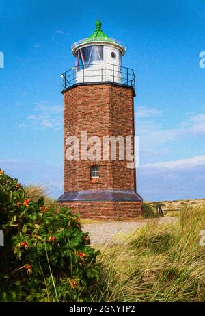 Leuchtturm Red Cliff auf der Insel Sylt. Digitales Malen. Stockfoto