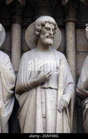 Saint Jude, Portal der Jungfrau, die Kathedrale Notre Dame, Paris, Weltkulturerbe der UNESCO in Paris, Frankreich Stockfoto