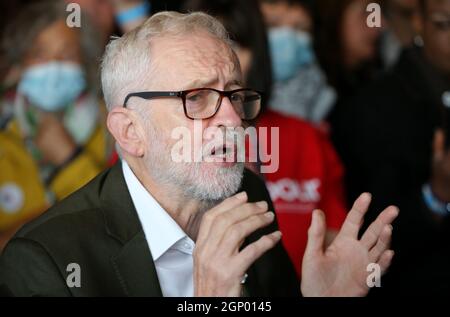 JEREMY CORBYN NIMMT AN DER SITZUNG ZUM STOPP, ZUM FEUER UND ZUR WIEDERANLAUFSVERSAMMLUNG TEIL, 2021 Stockfoto