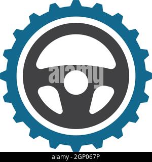 Auto-Lenkrad mit Getriebe-Logo Symbol Vektorgrafik Stock Vektor