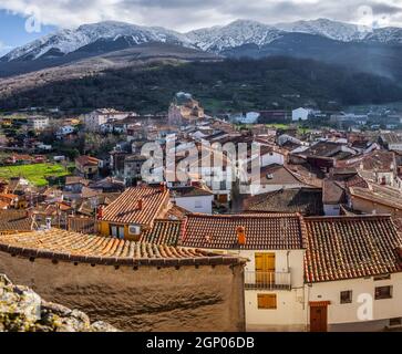 Aussichtspunkt der Kirche Santa Maria, Ambroz Valley Dorf. Caceres, Extremadura, Spanien Stockfoto