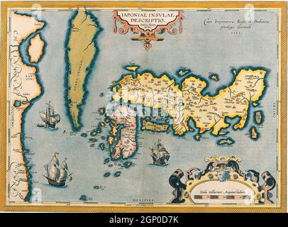 Antike Jahrgangskarten der Weltkarte von Japan Abraham Ortelius17. 18 Stockfoto