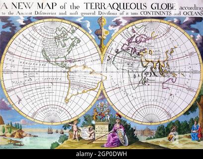 Antike Jahrgangskarten der Weltkarte Edward Wells 17. 18 Stockfoto