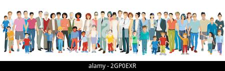 Eltern und Kinder mit Großeltern, Familien Stock Vektor