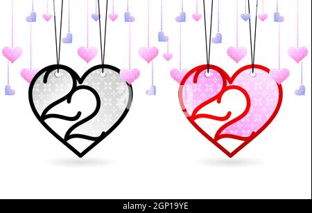 2.2 Sale, 2.2 Month of Love Sale. Tag Label 2 2 Love, herzförmige Luftballons für Poster oder Flyer Design, Social Media Banner, Online Shop Promotion, Web-Banner. Stock Vektor