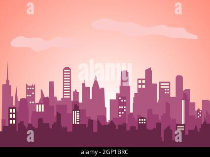 Stadt Landschaft Gebäude und Architektur Silhouette Vektor Hintergrund Collage Set. Illustration im einfachen geometrischen flachen Stil Design Stockfoto