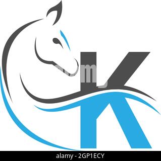 Buchstabe K Symbol-Logo mit Pferd Illustration Design Stock Vektor