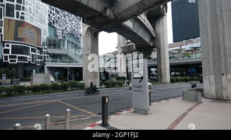 BTS Plaza Kreuzung in der Nähe des Bangkok Art and Cultural Centre und MBK aka Mahboonkrong Siam Square Rama I Road, Bangkok Thailand Stockfoto