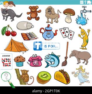 Buchstabe t Worte pädagogische Aufgabe für Kinder Stock Vektor