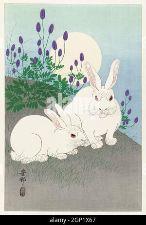 Kaninchen bei Vollmond (1920 - 1930) von Ohara Koson (1877-1945). Stockfoto
