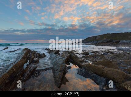 Sunset Doolar Cove Gunwalloe Cornwall Stockfoto