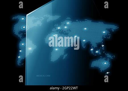 Medizinische Dienstleistungen durch den weltweiten Hintergrund, geeignet für die Gesundheitsversorgung und medizinische Thema. 3d-Illustration Stockfoto