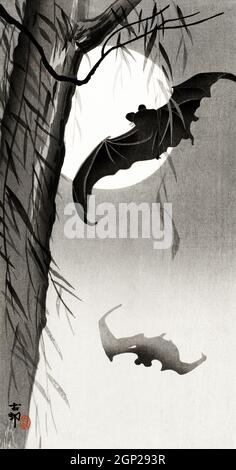 Fledermäuse unter dem Vollmond (1900-1936) von Ohara Kosen (1877-1945). Stockfoto