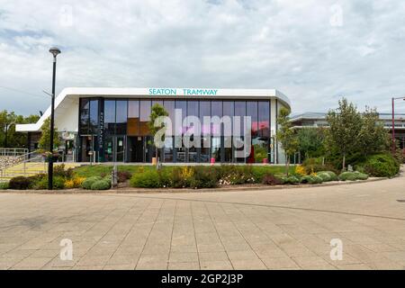 Seaton Tramway Station für die Schmalspurbahn, Seaton, Devon, England, Großbritannien Stockfoto