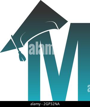 Buchstabe M-Logo-Symbol mit Graduierung Hut Design-Vektor Stock Vektor