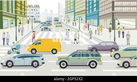 Große Stadt Silhouette mit Einkaufsstraße Stock Vektor