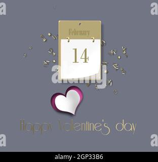 Valentinstag 14 Februar. Kalender öffnen 14 Februar. Gold Text Alles Liebe zum Valentinstag. Planung, Poster, Broschüre, Karteneinladung. 3D-Rendering Stockfoto