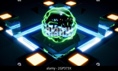 Leuchtende Neon-Blase 4k UHD 3d-Illustration Stockfoto
