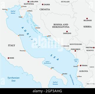 vektorkarte der adria mit ihren Nachbarländern Stock Vektor