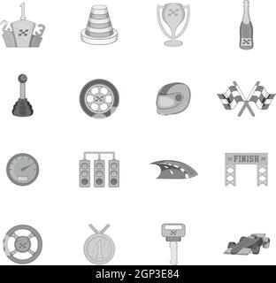 Autorennen Symbole festlegen, Stil Monochrom Schwarz Stock Vektor