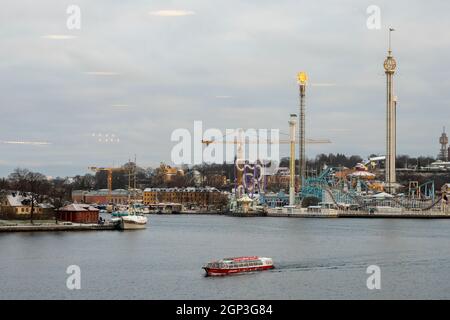 Der Königliche Wildpark Djurgarden vom Fotografiska Sweden Museum of Photography - Stockholm aus gesehen Stockfoto