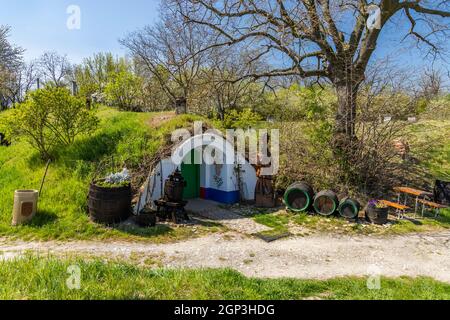 Gruppe von typischen Outdoor-Weinkeller in Plze bei Petrov, Südmähren, Tschechische Republik Stockfoto