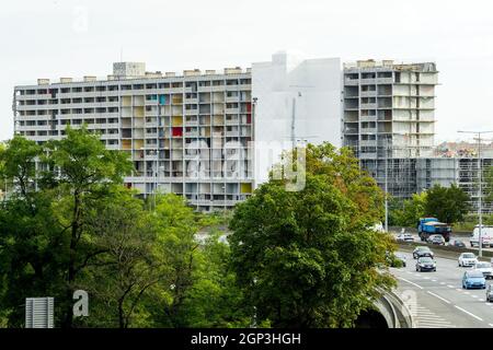 Abriss des UC1-Gebäudes, Bezirk Parilly, Bron, östlicher Vorort von Lyon, Rhone, REGION AURA, Frankreich Stockfoto