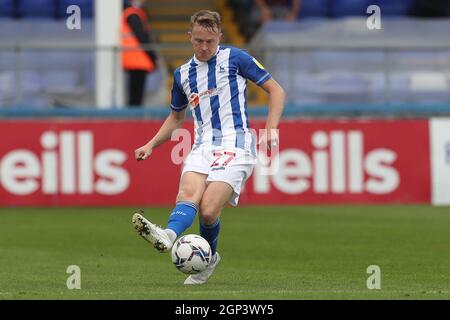 HARTLEPOOL, GROSSBRITANNIEN. 25. SEPTEMBER Luke Hendrie von Hartlepool United während des Spiels der Sky Bet League 2 zwischen Hartlepool United und Exeter City im Victoria Park, Hartlepool, am Samstag, den 25. September 2021. (Kredit: Mark Fletcher | MI News) Kredit: MI Nachrichten & Sport /Alamy Live News Stockfoto