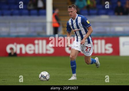 HARTLEPOOL, GROSSBRITANNIEN. 25. SEPTEMBER Luke Hendrie von Hartlepool United während des Spiels der Sky Bet League 2 zwischen Hartlepool United und Exeter City im Victoria Park, Hartlepool, am Samstag, den 25. September 2021. (Kredit: Mark Fletcher | MI News) Kredit: MI Nachrichten & Sport /Alamy Live News Stockfoto