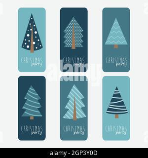 Weihnachts-Party-Flyer-Design-Set mit Weihnachtsbaum. Weihnachtsferien Veranstaltungsflyer oder Einladung. Vektorgrafik. Stock Vektor