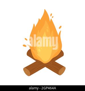 Lagerfeuer in Reisecamp, Tourismus und Outdoor Sommer Abenteuer Vektor Illustration. Cartoon Lagerfeuer zum Kochen von Speisen mit roter Flamme und Holz auf dem Campingplatz isoliert auf weiß Stock Vektor