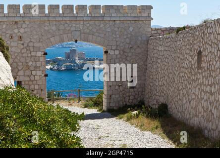 Chateau d'If aus Marseille (Frankreich) Blick vom Fort de Ratonneau Stockfoto