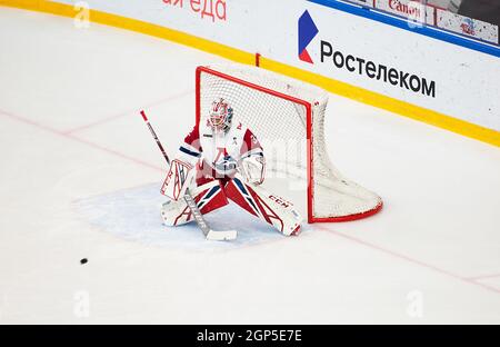 Podolsk, RUSSLAND - 25. JANUAR 2020: Gross V. (32) auf einem Tor beim Eishockeyspiel Vityaz vs. Lokomotiv zur russischen KHL-Meisterschaft in Podolsk, Russland. Lokomotiv gewann 5:2 Stockfoto