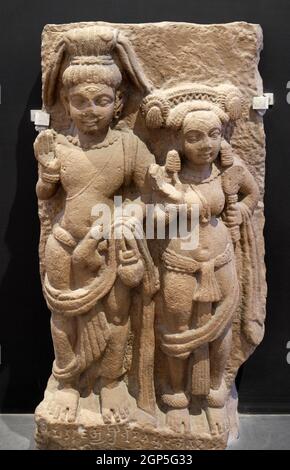 Siva-Parvati, aus dem 5. Jahrhundert in Kausambi, Uttar Pradesh gefunden, jetzt im indischen Museum in Kolkata, Westbengalen, Indien ausgestellt Stockfoto