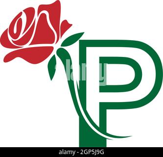 Buchstabe P mit Rose Symbol Logo Vektor-Vorlage Illustration Stock Vektor
