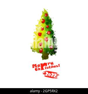 Frohe Weihnachten. Mosaik aus Aquarell-Weihnachtsbaum. Vektorgrafik Stock Vektor