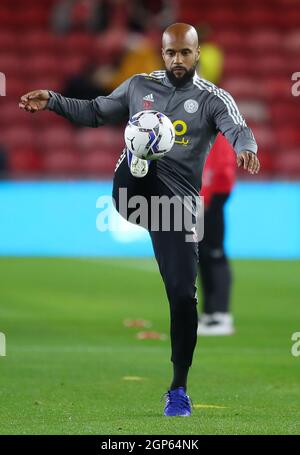 Middlesbrough, England, 28. September 2021. David McGoldrick von Sheffield Utd erwärmt sich vor dem Sky Bet Championship-Spiel im Riverside Stadium, Middlesbrough. Bildnachweis sollte lauten: Simon Bellis / Sportimage Stockfoto