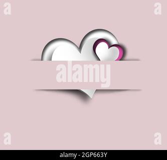 Elegante Liebe Valentinskarte, rosa Herzen in Papierstreifen auf pastellrosa Hintergrund. Hübsches elegantes Valentinstags-Design. 3D-Rendering Stockfoto