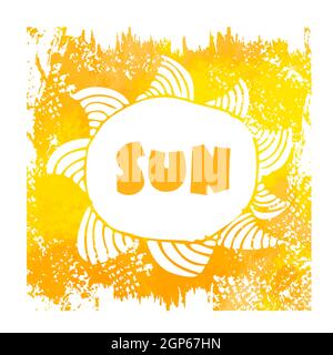 Aquarell Sommer Hand Schriftzug Vektor. Gelber Aquarell Acryl handbemalter Hintergrund. Perfektes Gestaltungselement für Grußkarten, Poster und pri Stock Vektor