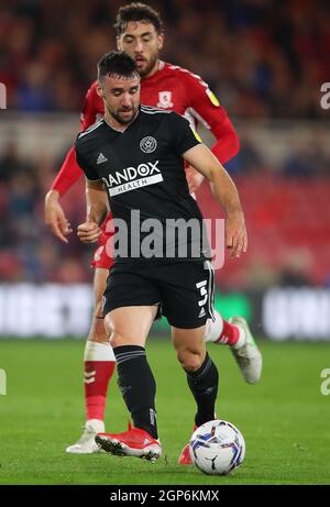 Middlesbrough, England, 28. September 2021. Enda Stevens von Sheffield Utd während des Sky Bet Championship-Spiels im Riverside Stadium, Middlesbrough. Bildnachweis sollte lauten: Simon Bellis / Sportimage Stockfoto